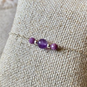 Natural Amethyst bracelet - Dainty stone bracelet - February birthstone bracelet - Sterling silver or gold filled bracelet 14k- Gift for her