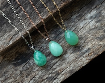 Chrysoprase Necklace - 14k Gold filled necklace - Natural gemstone necklace - Chrysoprase drop pendant - Healing Crystal necklace -Gift idea