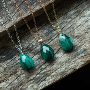 Malachite Necklace - 14k Gold filled necklace - Natural gemstone necklace - Malachite drop pendant - Healing Crystal necklace - Gift for her