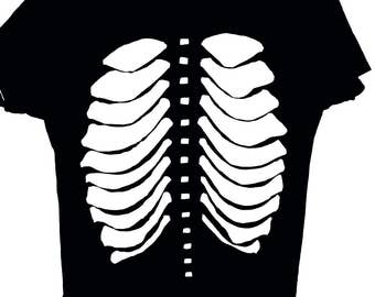 Rib Cage Cutout T Shirt / Goth Skeleton Cut Out Tee