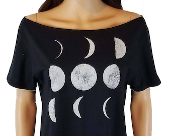 Off the Shoulder Moon Phases Top / Solar Eclipse Wide Neck Tee