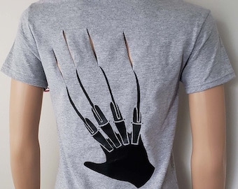 Freddy Krueger Inspired Shirt, Slashed Freddy Tee, Freddy Glove Top, Ripped Halloween Shirt