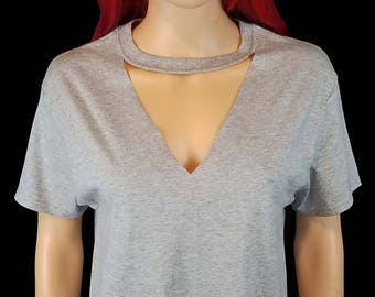 V Neck Choker Cutout T Shirt / Rock Chic Tee