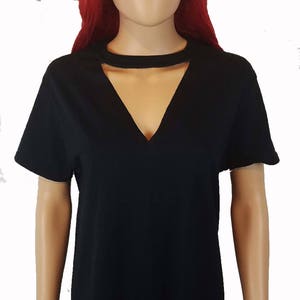 V Neck Choker Cutout T Shirt / Deep V Choker Tee / Plain V Neck Shirt / Choker Shirt / Cute Choker V Neck Tee / Deep V Shirts / V Neck Shirt image 1