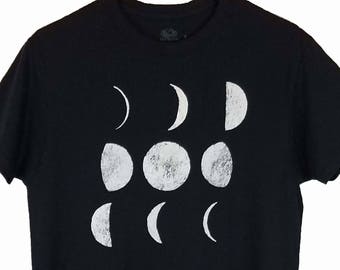 Moon Phases Hand-Painted T Shirt / Space Moon Top