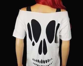 Skull Off the Shoulder Cutout Top / Pastel Goth Shirt / Creepy Cute Tops / Skull Shirt / Ripped Skull Shirt / Skull Cut Out Tee / Skull Top