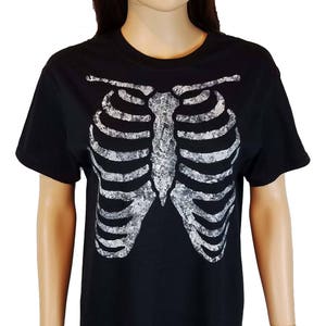 Distressed Rib Cage Hand-painted T Shirt / Halloween Ribcage Shirt