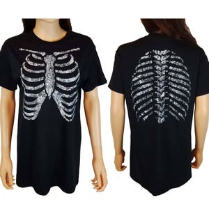 Rib Cage Hand Painted Front and Back T Shirt / Skeleton Shirt