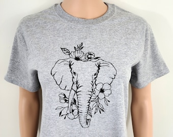 Blumen Elefant T Shirt / Blumen Elefant T-Shirt / Natur Blumen und Tiere Shirts / Elefant Tops