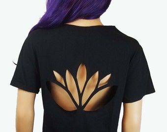 Lotus Cutout T Shirt / Lotus Shirt / Yoga Top / Meditation Shirt / Sacred Geometry Shirt / Lotus Flower Top / Mystical Shirt / Gaia Shirts