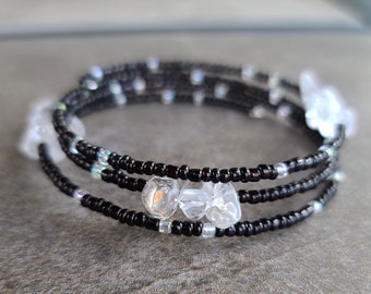 Clear Quartz Bracelet / Crystal Memory Wire Bracelet / Clear Quartz Crystal Jewelry