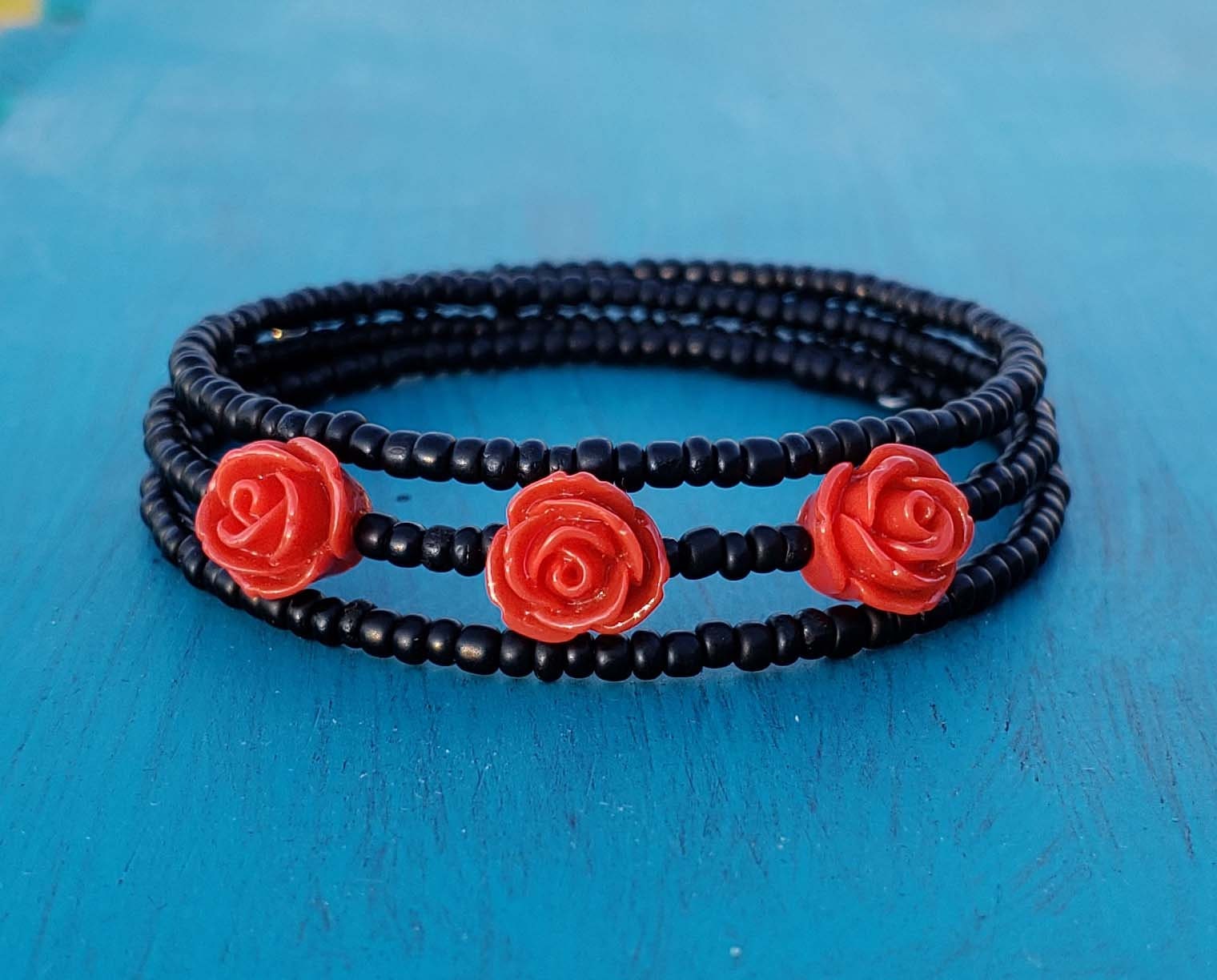 Rose Memory Wire Bracelet / Rose Bracelet | Etsy