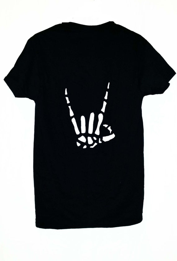 Heavy Metal Rock On Skeleton Hand Cutout T Shirt / Goth Devil Horns Cut Out Tee / Skeleton Hand Shirt / Rock Concert Shirt / Music Festival