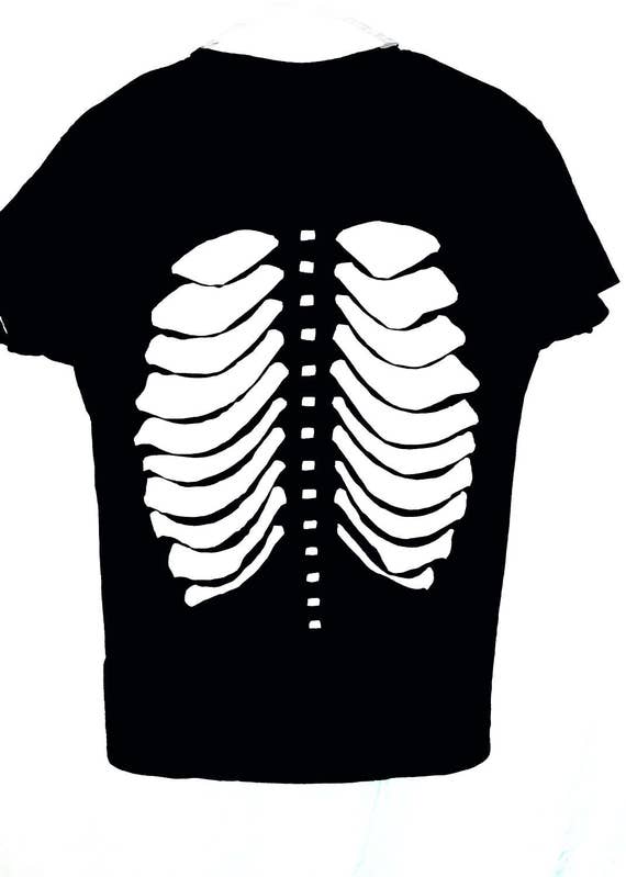 Rib Cage Cutout T Shirt / Goth Skeleton 