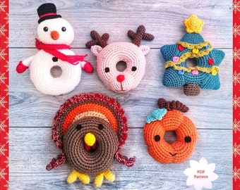 CROCHET PATTERN, Doughnut Buddy, Holiday Season Edition,PDF Pattern, instant download, Christmas, Thanksgiving, Halloween, Baby rattle