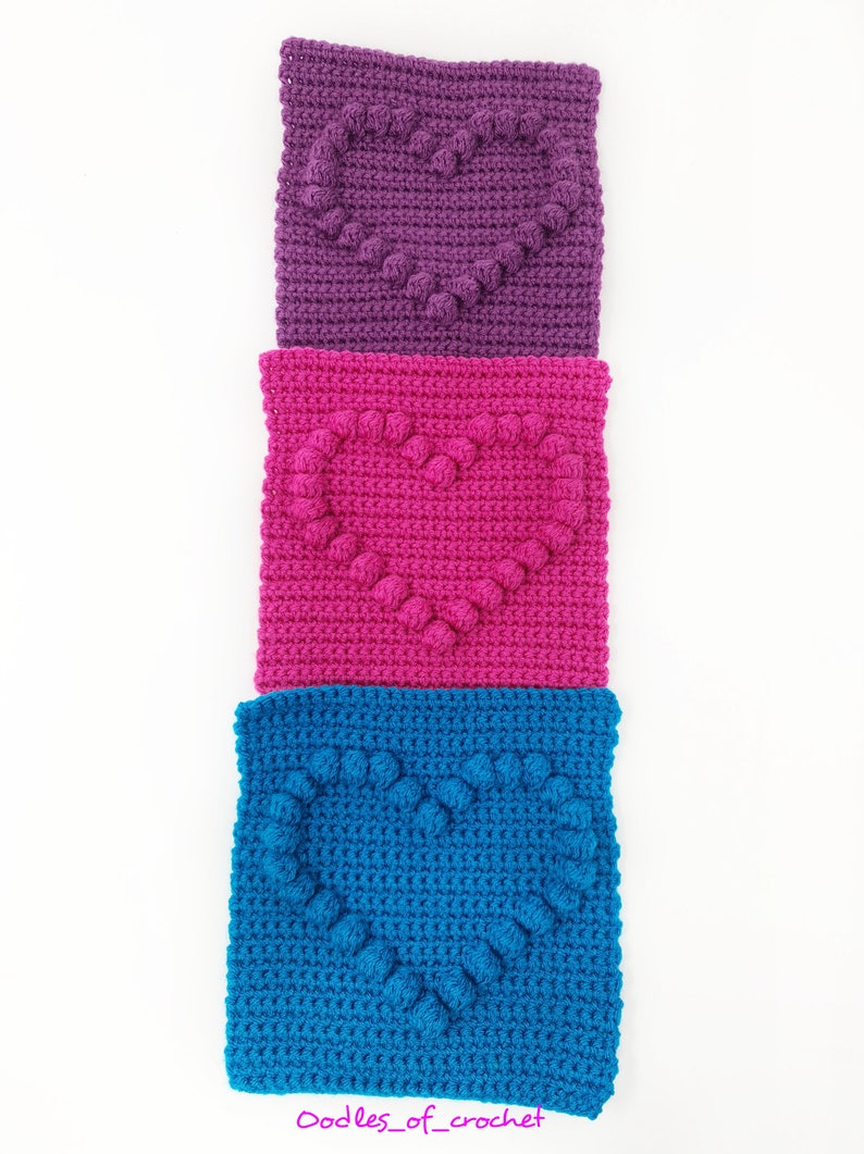 CROCHET PATTERN, Bobble Heart, Granny Square, Crochet squares, Crochet