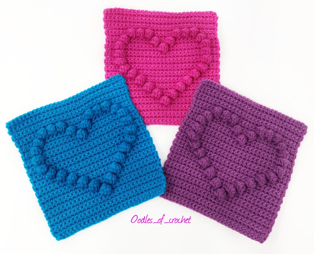 CROCHET PATTERN Bobble Heart Granny Square Crochet Squares Etsy