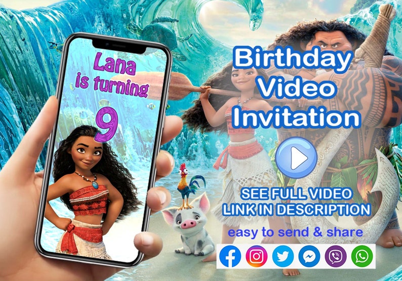 Moana Birthday video invitation Moana Invite Moana Party Invitation Kids Birthday Party Maui Princess Moana Party invite for