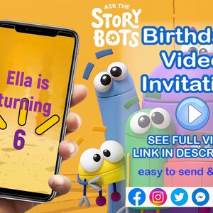 Storybots Birthday Video Invitation , ask the storybots, party invitation, birthday party, vertical video invite