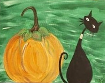 Cat with Pumpkin Canvas