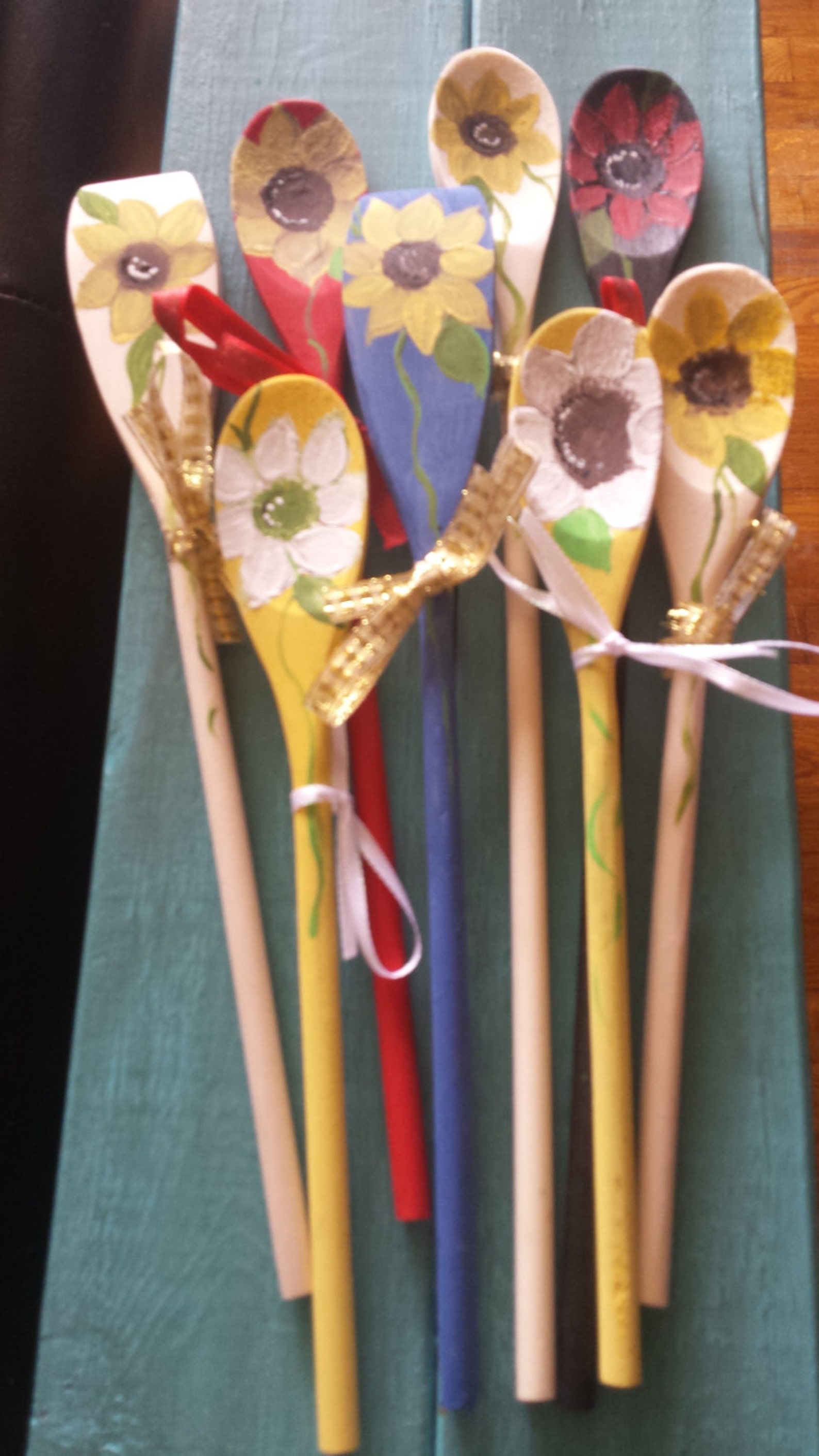 Set of 3 Flower Wooden Spoons Etsy