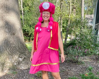 Toadette Costume with cap + dress + vest in all sizes baby children adult plus sizes - from Super Mario. Toad costume and hat is available