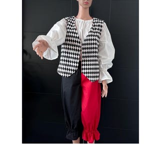 Jester Vest, Clown Costume, Tie Bowtie- boy girl men women adult, plus sizes- Use for Halloween cosplay circus carnival theme birthday party