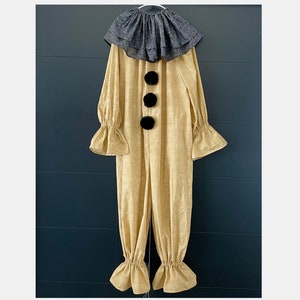 Grunge Clown Zombie costume professionally sewn cotton &quot;tea stained&quot; beige fabric- scary old distressed Vintage Pierrot children adult