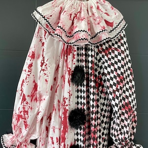 Zombie bloody scary Clown Costume professionally crafted quality cotton fabric- distressed or Vintage Pierrot children adult plus sizes men