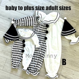 Clown costume handmade unique for adult women men couple group girl baby boy family- harlequin vintage scary Terrifier Halloween Circus
