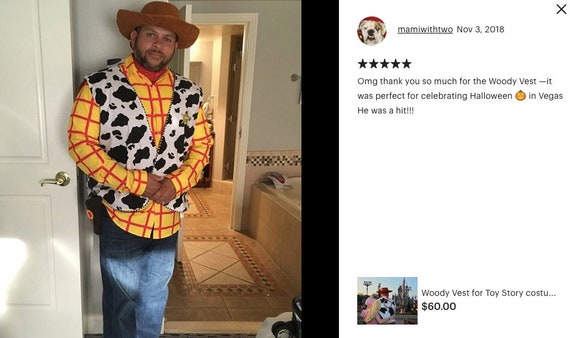 Woody Vest for Toy Story Costume Sizes 