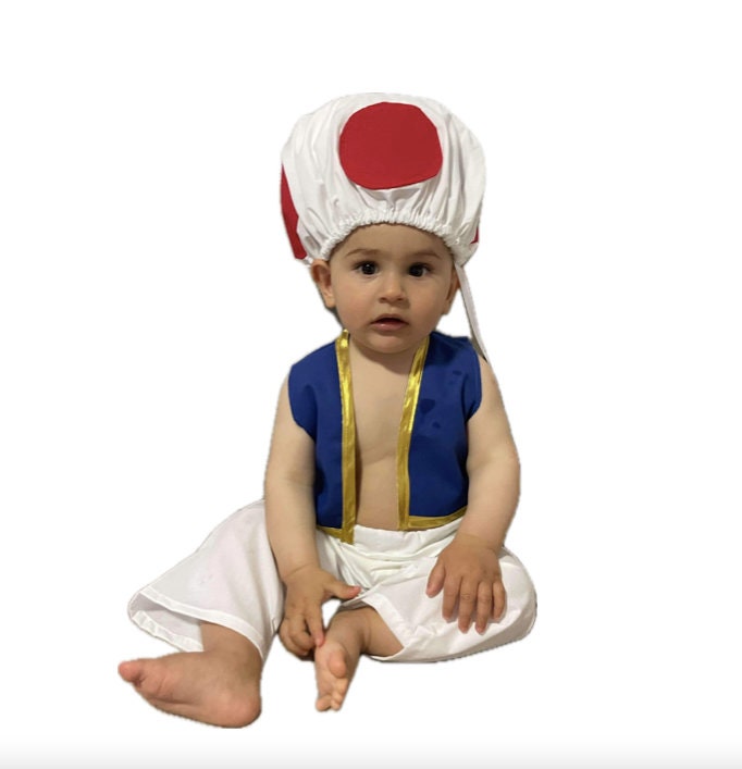 Toad Costume Pieces in all sizes baby children adult - Super Mario Red Toad mushroom hat, blue vest + pants + cap Halloween plus sizes