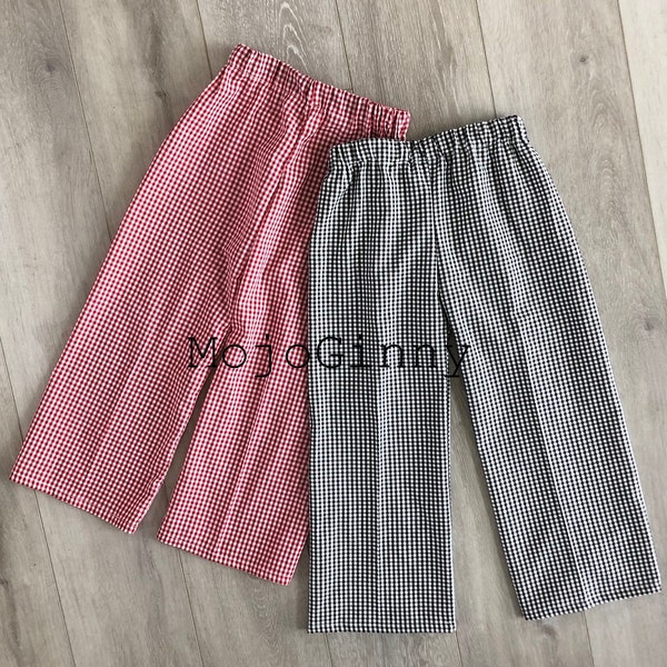 Gingham Pants in many colors for Boys and Babies- red navy light blue purple orange pink black tan turquoise all sizes cotton summer spring