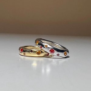 Choose your stone colors, Organically shaped pure silver ring with colorful gemstones, 4mm width