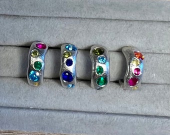 Choose your stone colors, personalised organic shaped, cz gemstones, Handmade jewellery