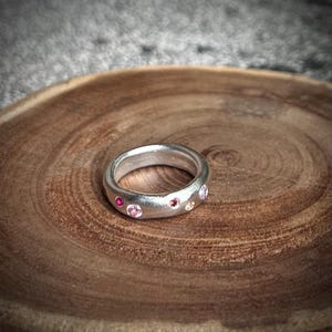 SIZE 5 1/4US Colorful CZ stones silver band/ Organic shaped silver band/ Pure silver ring/ CZ silver ring/