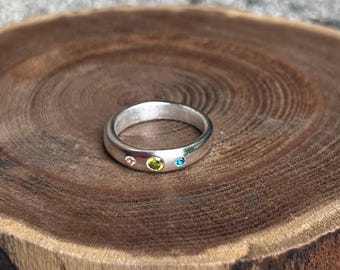 Choose your stone color/ Personalized silver ring with cz gemstones / Custom  silver band/ Pure silver band /approx 3mm width