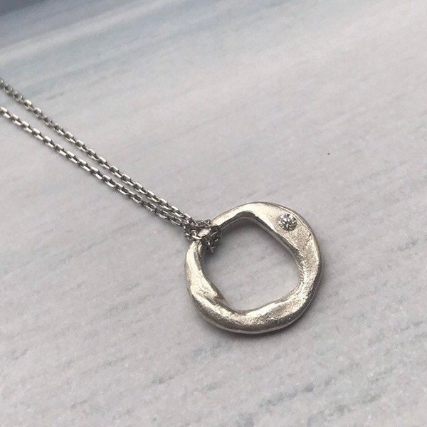 Choose your stone color! Silver hoop necklace, Organic shaped silver necklace, Pure silver necklace, CZ silver necklace, Custom stone color