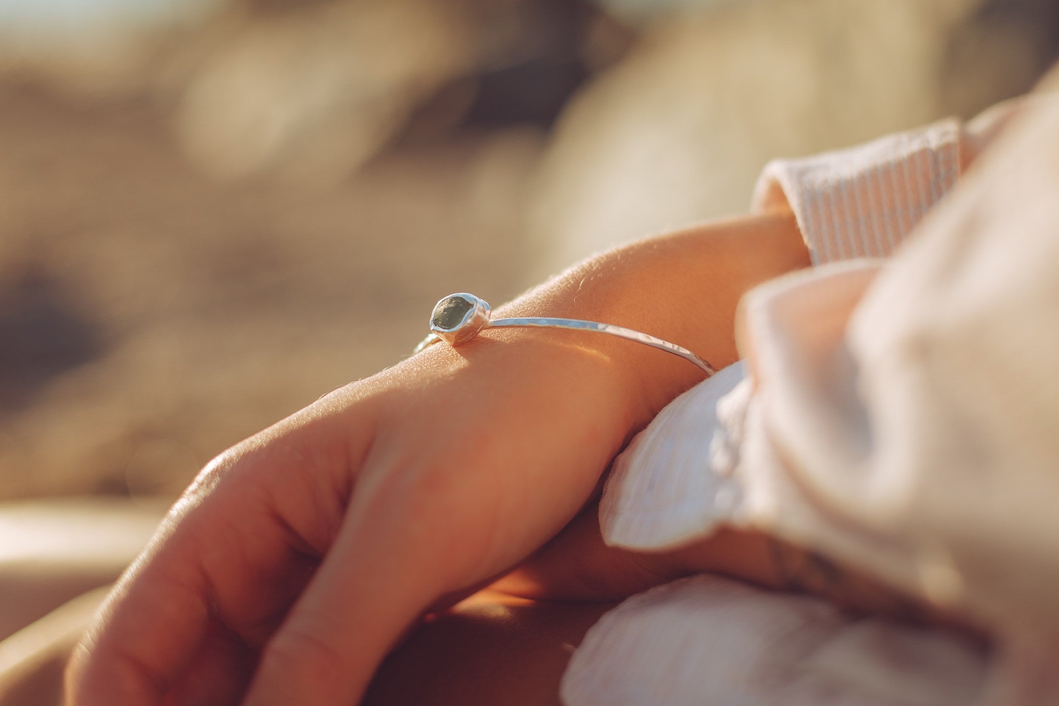 Silver Rings Devon Hammered Sterling Silver Sea Glass Bangle: North Devon Jewelry - Etsy