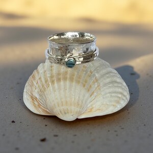 Abalone Shell Spinner Ring: Hammered Sterling Silver Fidget Ring