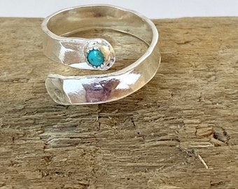 Wrap Silver Ring, Silver Wrap Ring with Turquoise, Adjustable silver rings, Turquoise Silver Ring