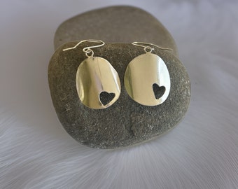 Silver Heart Earrings, Silver Circular Heart Earrings