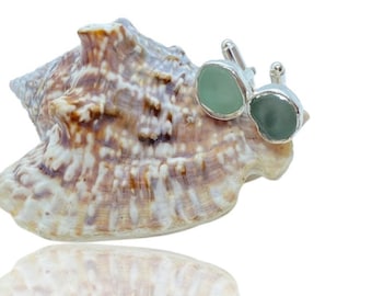 Manchetknopen zeeglas: sterlingzilveren boho-huwelijkssieraden