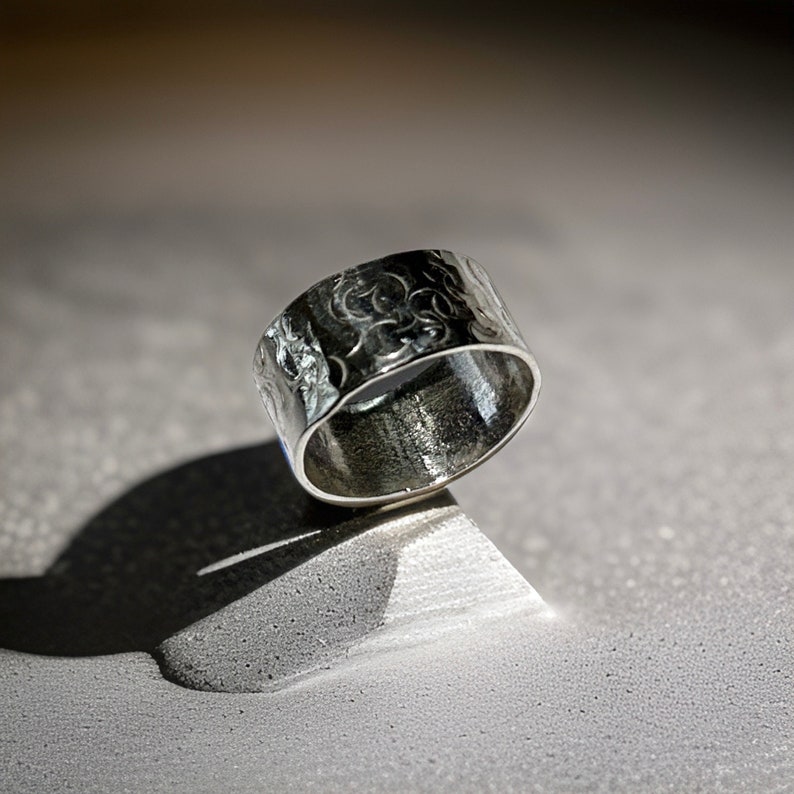 Sterling Silver Wide Band Ring. Textured Statement Ring image 7