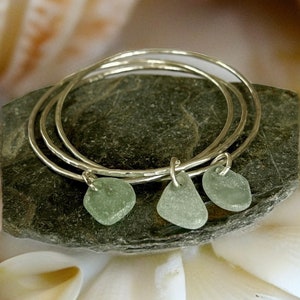 Sterling Silver Interlinked Bangles, Silver Bangles with sea glass charms