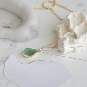Gold Sea Glass Necklace. Sea Glass Necklace Framed in Gold