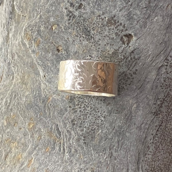 Sterling Silver Wide Band Ring. Textured Statement Ring