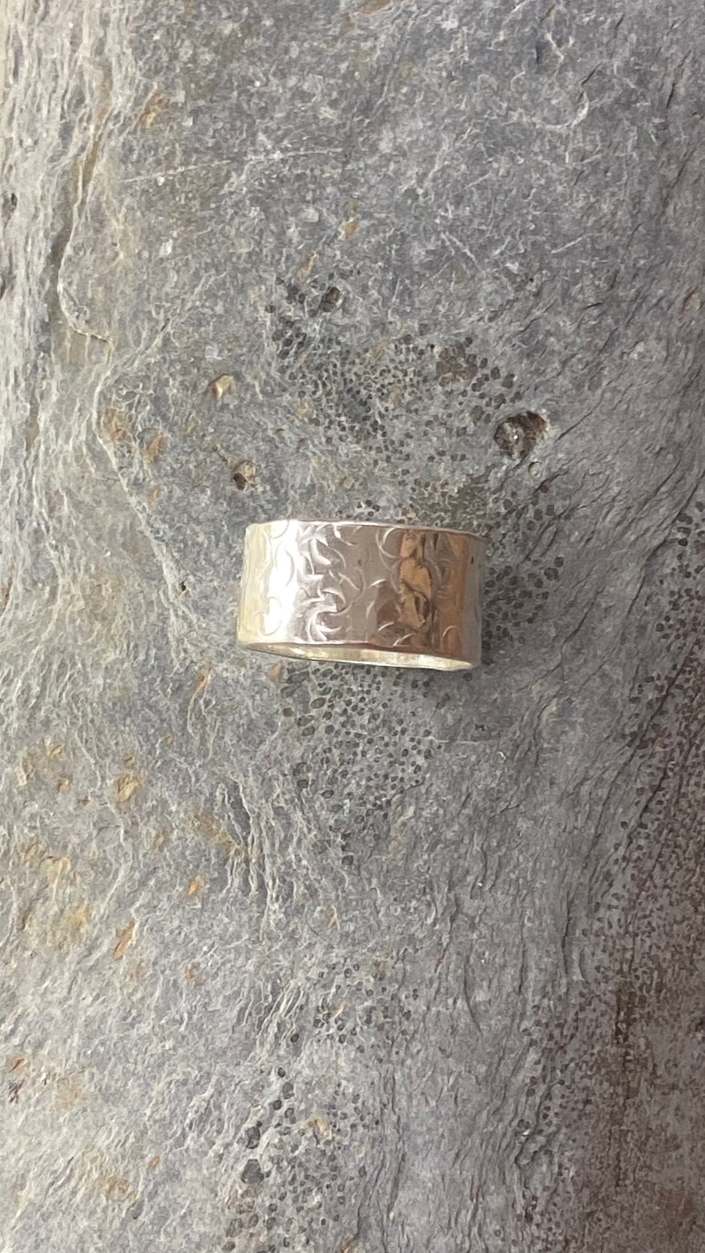 Sterling Silver Wide Band Ring. Textured Statement Ring image 1