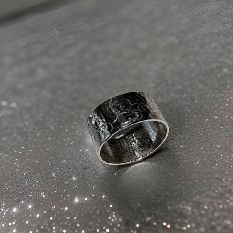 Sterling Silver Wide Band Ring. Textured Statement Ring image 6