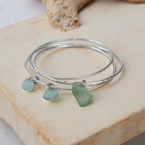 Trio Or Duo Interlocked Sea Glass Charm Bangles, Russian Bangles